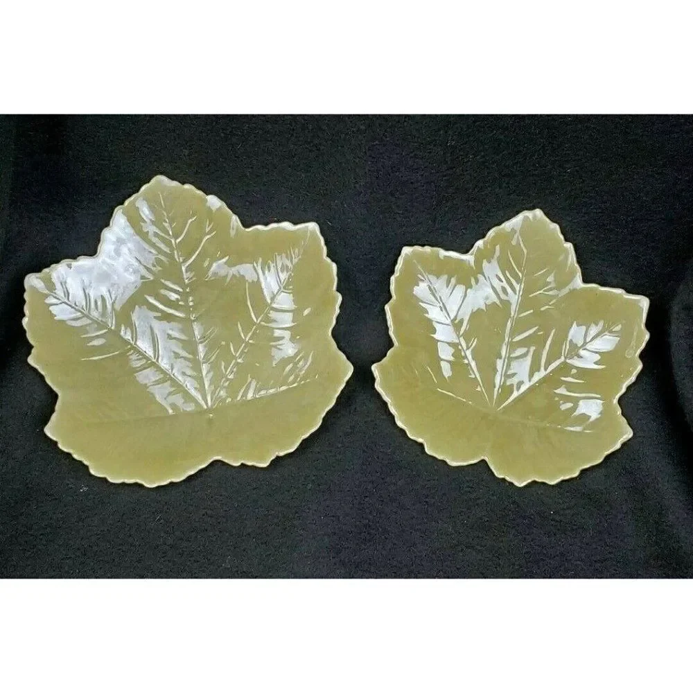 Vintage Belleek Ireland Porcelain Leaf Nesting Trinket Dishes Set 2 Green Mark